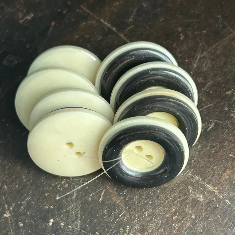 Vintage 8 Cream and Black Round Buttons